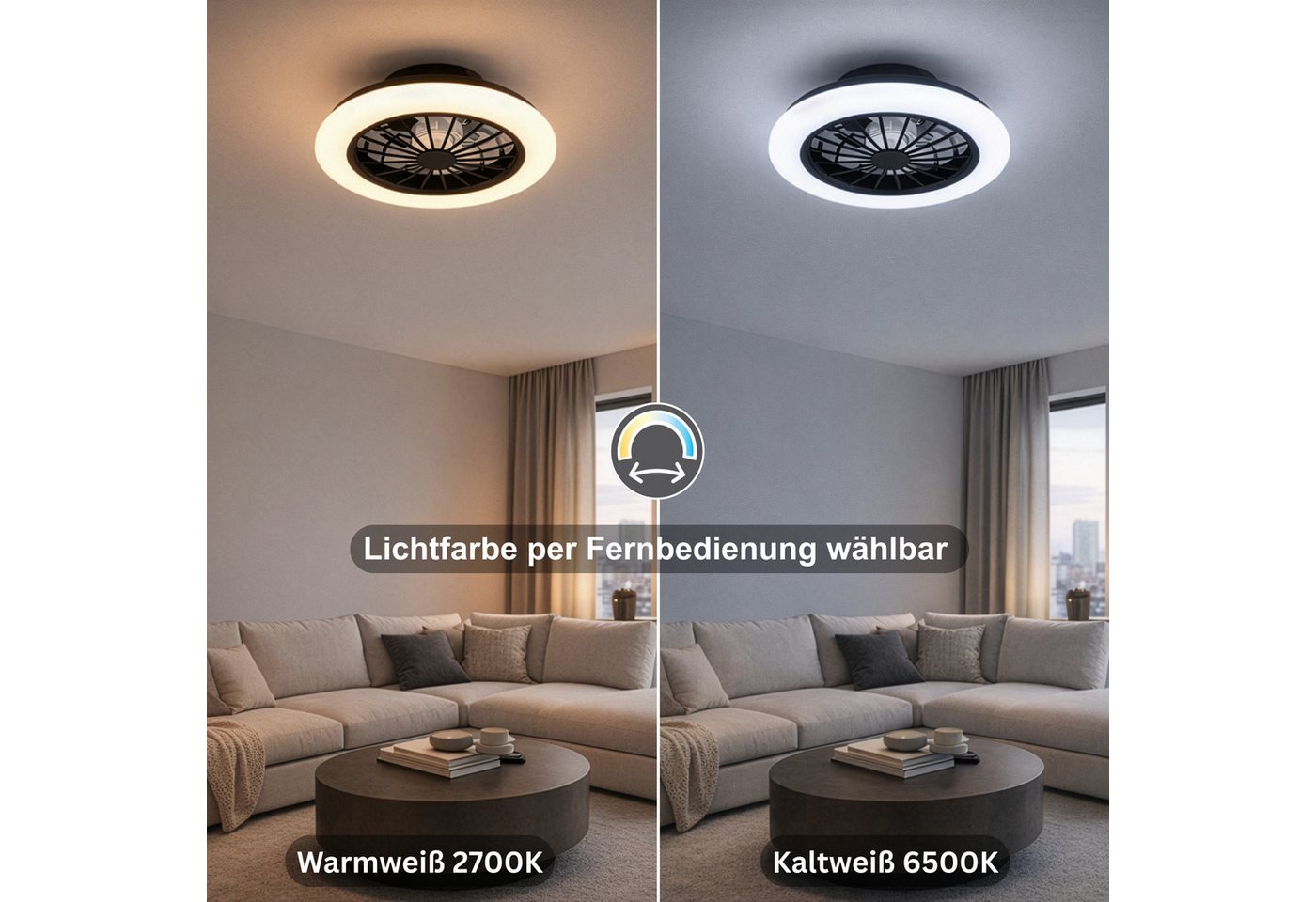 Hanseatic LED Deckenleuchte DLVO69222RS, Deckenventilator mit Licht Ø 38cm, inkl Fernbedienung, CCT - über Fernbedienung, Dimmfunktion, Fernbedienung, Infrarot  – Bild 5 von 5