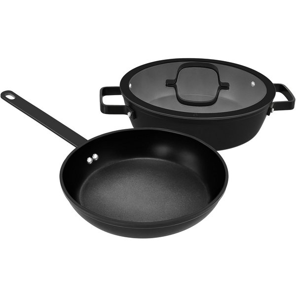 Hanseatic Pfannen-Set ALU PRO, Aluminium (Set, 3-tlg., 1x Pfanne 24 cm, 1x Servierpfanne 28 cm mit Deckel), Profi Pfannen mit Antihaftbeschichtung, für alle Her