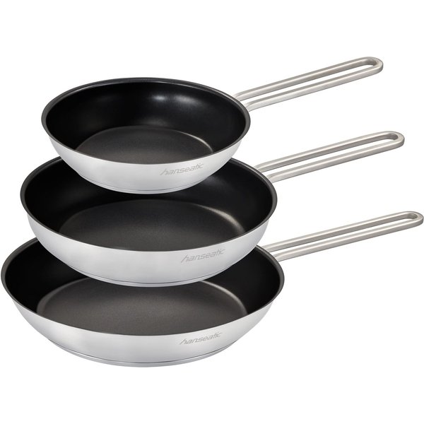 Hanseatic Pfannen-Set DAILY, Edelstahl 18/10 (Set, 3-tlg., 1x Pfanne Ø 20 cm, 24 cm und 28 cm), Bratpfannen mit Antihaftbeschichtung, für alle Herdarten, Indukt