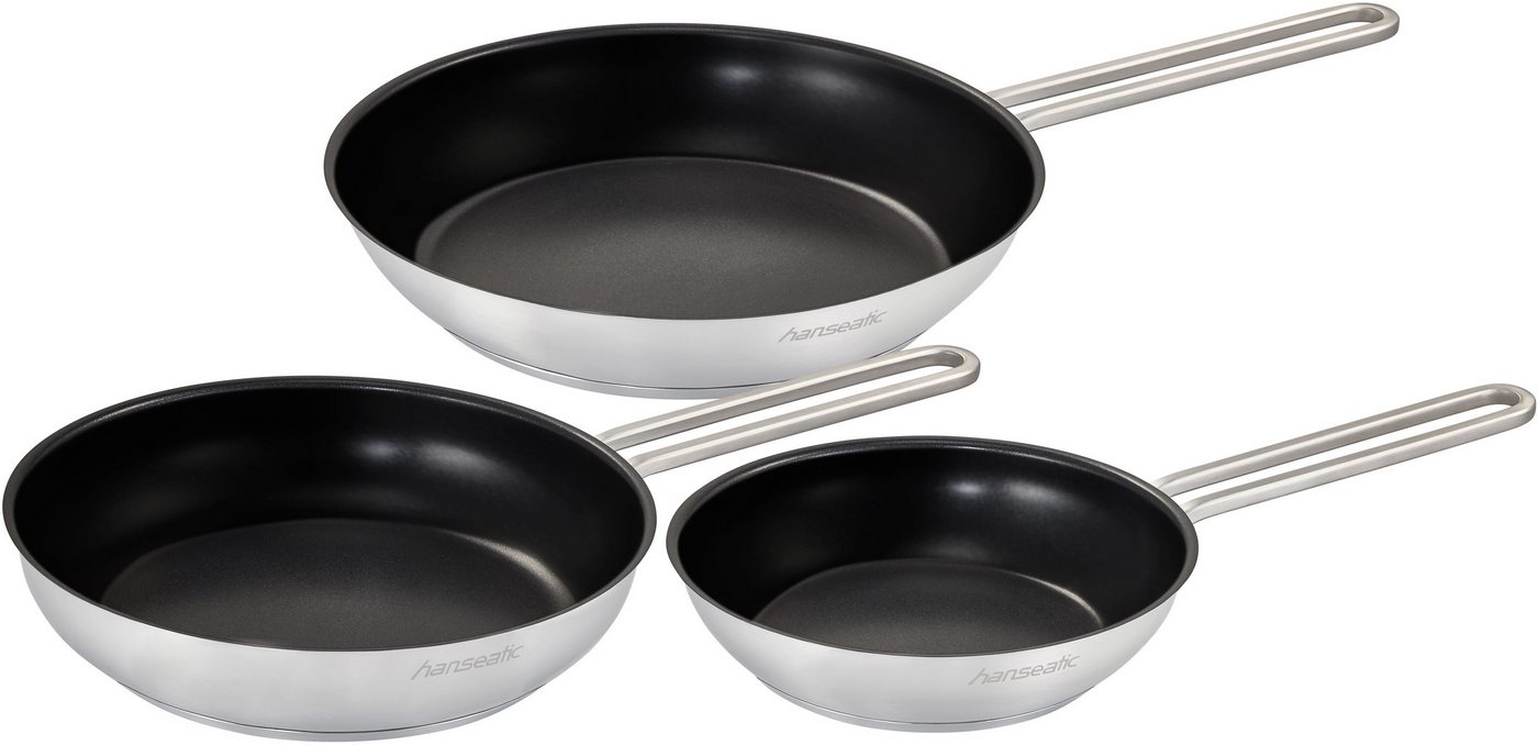 Hanseatic Pfannen-Set DAILY, Edelstahl 18/10 (Set, 3-tlg., 1x Pfanne Ø 20 cm, 24 cm und 28 cm), Bratpfannen mit Antihaftbeschichtung, für alle Herdarten, Indukt – Bild 3 von 5