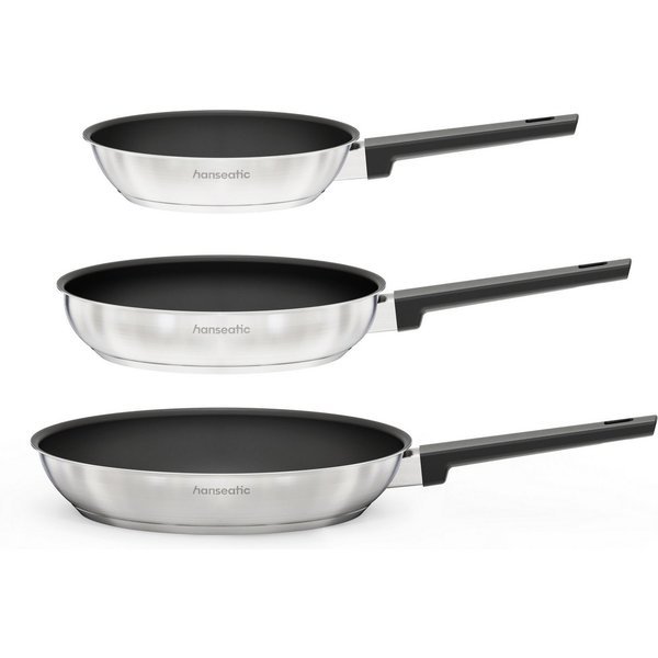 Hanseatic Pfannen-Set SMART, Edelstahl 18/10 (Set, 3-tlg., 1x Pfanne Ø 20 cm, 24 cm und 28 cm), Pfannen mit Antihaftbeschichtung, für alle Herdarten, inkl. Indu
