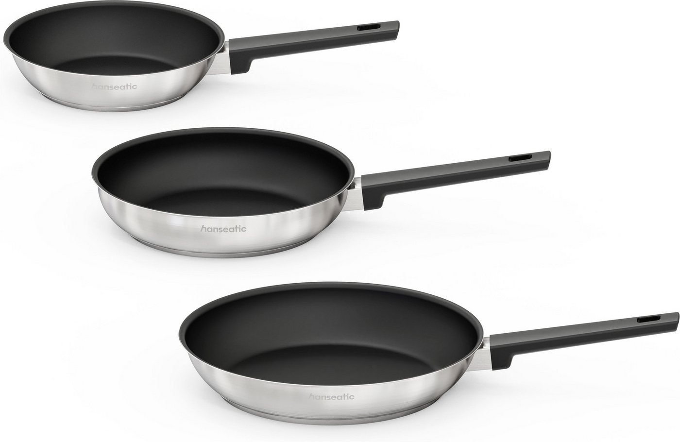 Hanseatic Pfannen-Set SMART, Edelstahl 18/10 (Set, 3-tlg., 1x Pfanne Ø 20 cm, 24 cm und 28 cm), Pfannen mit Antihaftbeschichtung, für alle Herdarten, inkl. Indu – Bild 2 von 5