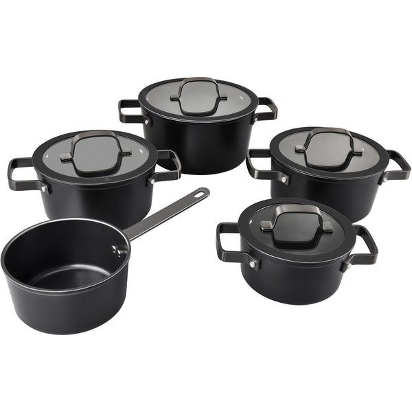 Hanseatic Topf-Set ALU PRO, Aluminium (Set, 9-tlg., Fleischtopf 1x 16 cm / 2x 20 cm / 1x 24 cm, Stielkasserolle 16 cm), mit Griffe aus Edelstahl, Glasdeckel, In