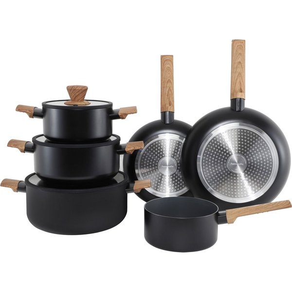 Hanseatic Topf-Set ALU SCANDI, mit Antihaftbeschichtung, Aluminium (Set, 9-tlg., Stielkasserolle 16 cm, Kochtopf 16/20/24 cm, Bratpfanne 24/28 cm), für alle Her