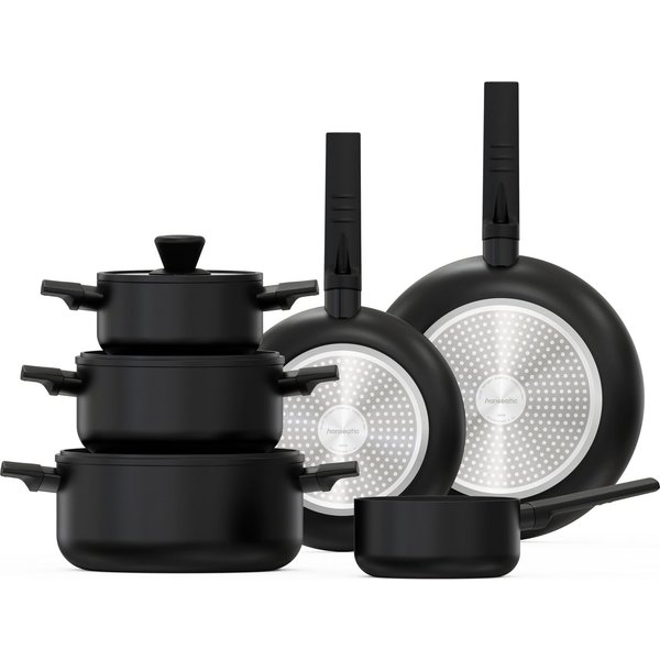 Hanseatic Topf-Set ALU SCANDI, mit Antihaftbeschichtung, Aluminium (Set, 9-tlg., Stielkasserolle 16 cm, Kochtopf 16/20/24 cm, Bratpfanne 24/28 cm), für alle Her