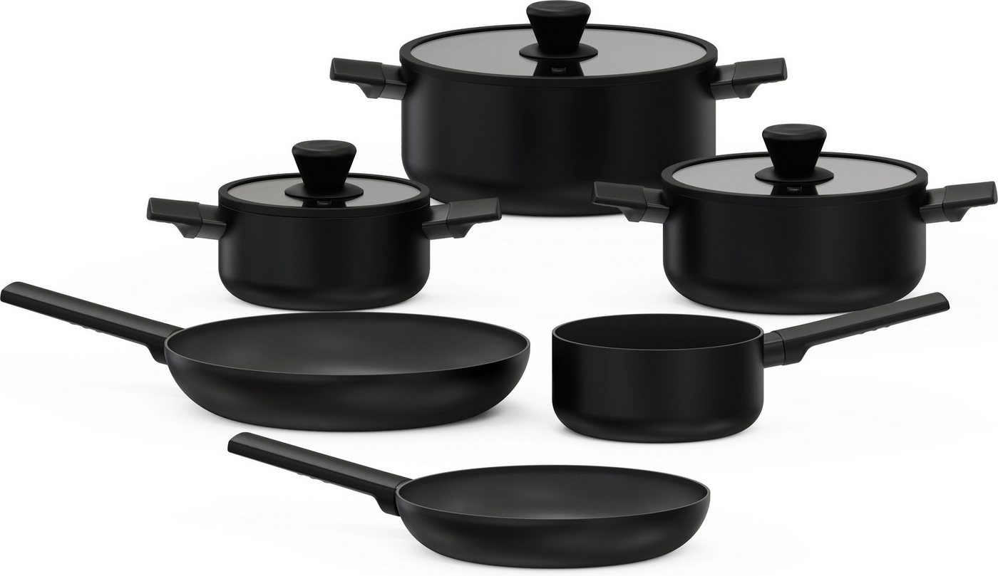 Hanseatic Topf-Set ALU SCANDI, mit Antihaftbeschichtung, Aluminium (Set, 9-tlg., Stielkasserolle 16 cm, Kochtopf 16/20/24 cm, Bratpfanne 24/28 cm), für alle Her – Bild 2 von 5