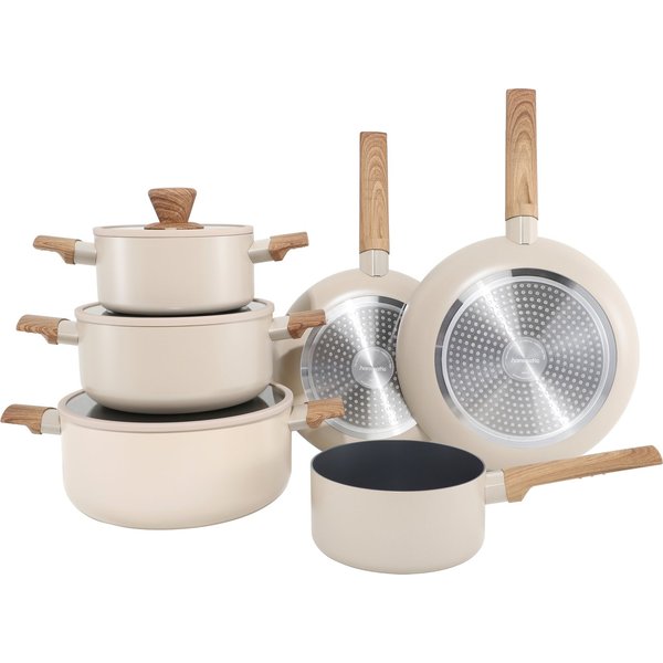 Hanseatic Topf-Set ALU SCANDI, mit Antihaftbeschichtung, Aluminium (Set, 9-tlg., Stielkasserolle 16 cm, Kochtopf 16/20/24 cm, Bratpfanne 24/28 cm), für alle Her
