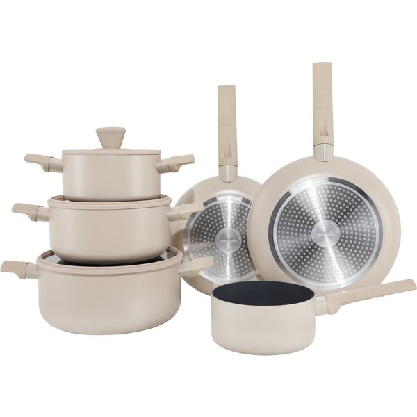 Hanseatic Topf-Set ALU SCANDI, mit Antihaftbeschichtung, Aluminium (Set, 9-tlg., Stielkasserolle 16 cm, Kochtopf 16/20/24 cm, Bratpfanne 24/28 cm), für alle Her