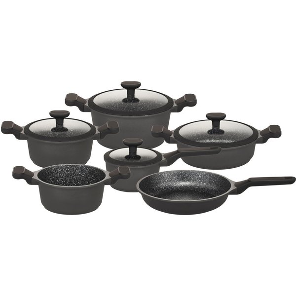 Hanseatic Topf-Set Black Edition, mit langlebiger VITAFLON® GRANIT Antihaft-Versiegelung, Aluminiumguss (Set, 10-tlg), Kochtopf-Set im modernen Design mit forms