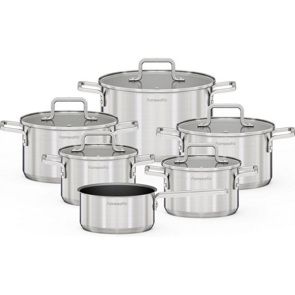 Hanseatic Topf-Set DAILY, mit Antihaftbeschichtung, Edelstahl 18/10 (Set, 11-tlg., Stielkasserolle 16 cm, Kochtopf 2x16/2x20/1x24 cm), für alle Herdarten, Induk