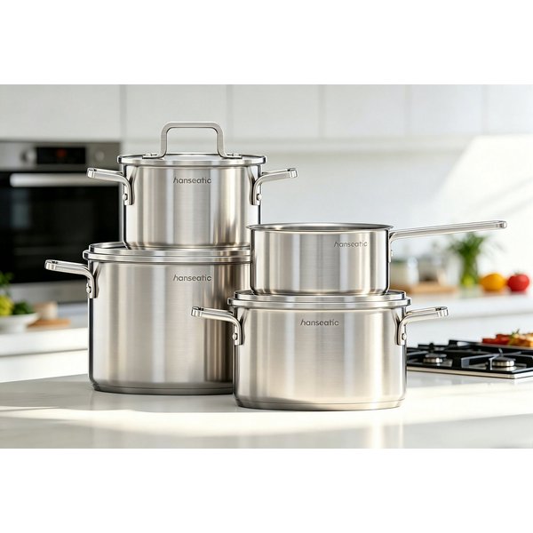 Hanseatic Topf-Set DAILY, mit Antihaftbeschichtung, Edelstahl 18/10 (Set, 7-tlg., Stielkasserolle 16 cm, Kochtopf 16/20/24 cm), für alle Herdarten, Induktion