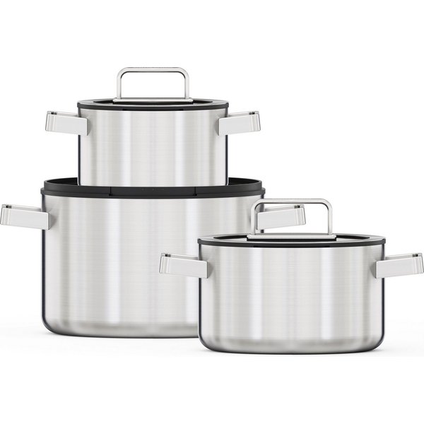 Hanseatic Topf-Set PREMIUM, Edelstahl (Set, 6-tlg., Kochtopf 1x 16 cm / 1x 20 cm / 1x 24 cm), handfreundliche Griffe, Literskala, Glasdeckel, Induktion