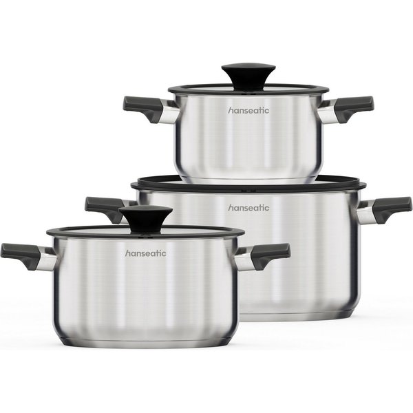 Hanseatic Topf-Set SMART, Edelstahl 18/10 (Set, 6-tlg., Kochtopf 16/20/24 cm), für alle Herdarten geeignet, unbeschichtet