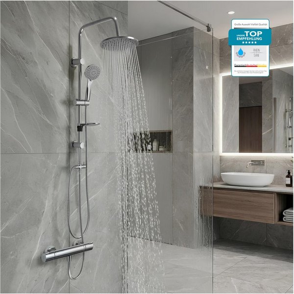 hansgrohe Duscharmatur Ecostat 1001CL Brausethermostat Set mit Aloni Handbrause & Regendusche (Spar-Set) EcoStop & 40°C Sicherheitssperre, Armatur in chrom, Wan