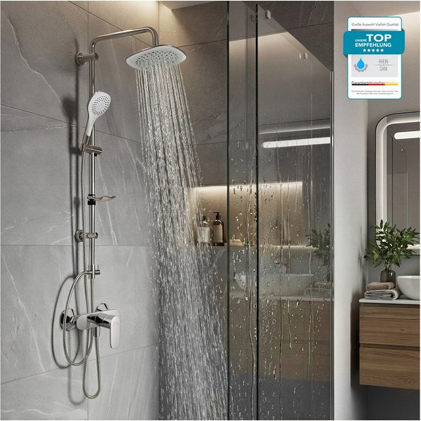 hansgrohe Duscharmatur Vernis Blend Einhebelmischer Set mit Aloni Handbrause und Regendusche (Spar-Set) Aufputz Wandmontage, Armatur in chrom oder schwarz matt
