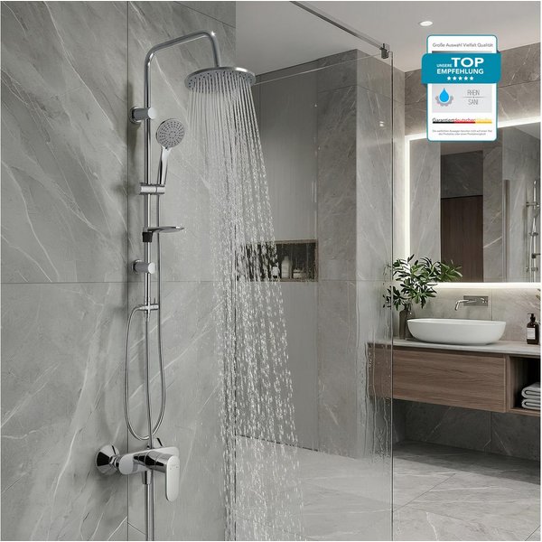 hansgrohe Duscharmatur Vernis Blend Einhebelmischer Set mit Aloni Handbrause und Regendusche (Spar-Set) Aufputz Wandmontage, Armatur in chrom oder schwarz matt