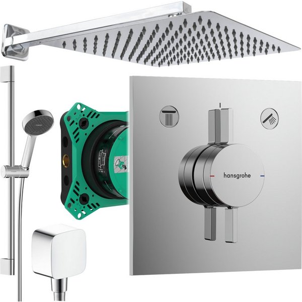 Hansgrohe und Jowi Duscharmatur DuoTurn E Unterputz Duschsystem mit Kopfbrause, Regendusche (Unterputz-Duschsystem, Set) mit Brausestange, 650mm