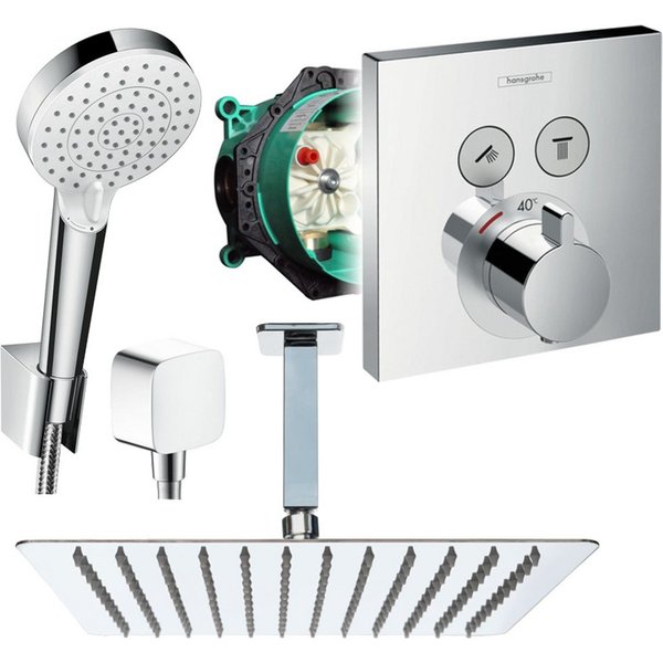 Hansgrohe und Jowi Duscharmatur ShowerSelect Thermostat, Unterputz Duschsystem, Deckenanschluss (Unterputz-Duschsystem, Set) Thermostat