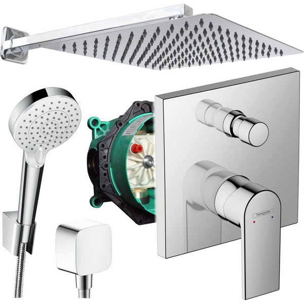 Hansgrohe und Jowi Duscharmatur Unterputz Duschsystem mit Kopfbrause, Vernis Shape Duscharmatur (Set, 5-Teilig, OPTIONAL: 6-Teilig)