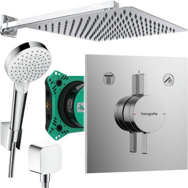 Hansgrohe und Jowi Duscharmatur Unterputz Duschsystem mit Kopfbrause, DuoTurn E Duscharmatur (Unterputz-Duschsystem) Edelstahl Kopfbrause und Brausearm