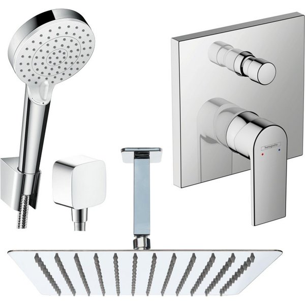 Hansgrohe und Jowi Duscharmatur Vernis Shape, Unterputz Duschsystem mit Kopfbrause, Deckenanschluss (Unterputz-Duschsystem, Set) Kopfbrause und Deckenanschluss 