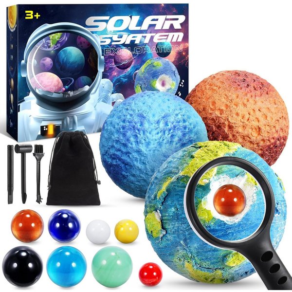 hapikids Experimentierkasten Edelsteine-Ausgrabungsset Kinder Planeten 8 Glasmurmeln Lernspiel, (Edelsteine-Ausgrabungsset Planeten für Kinder ab 6 Jahren, 21-t