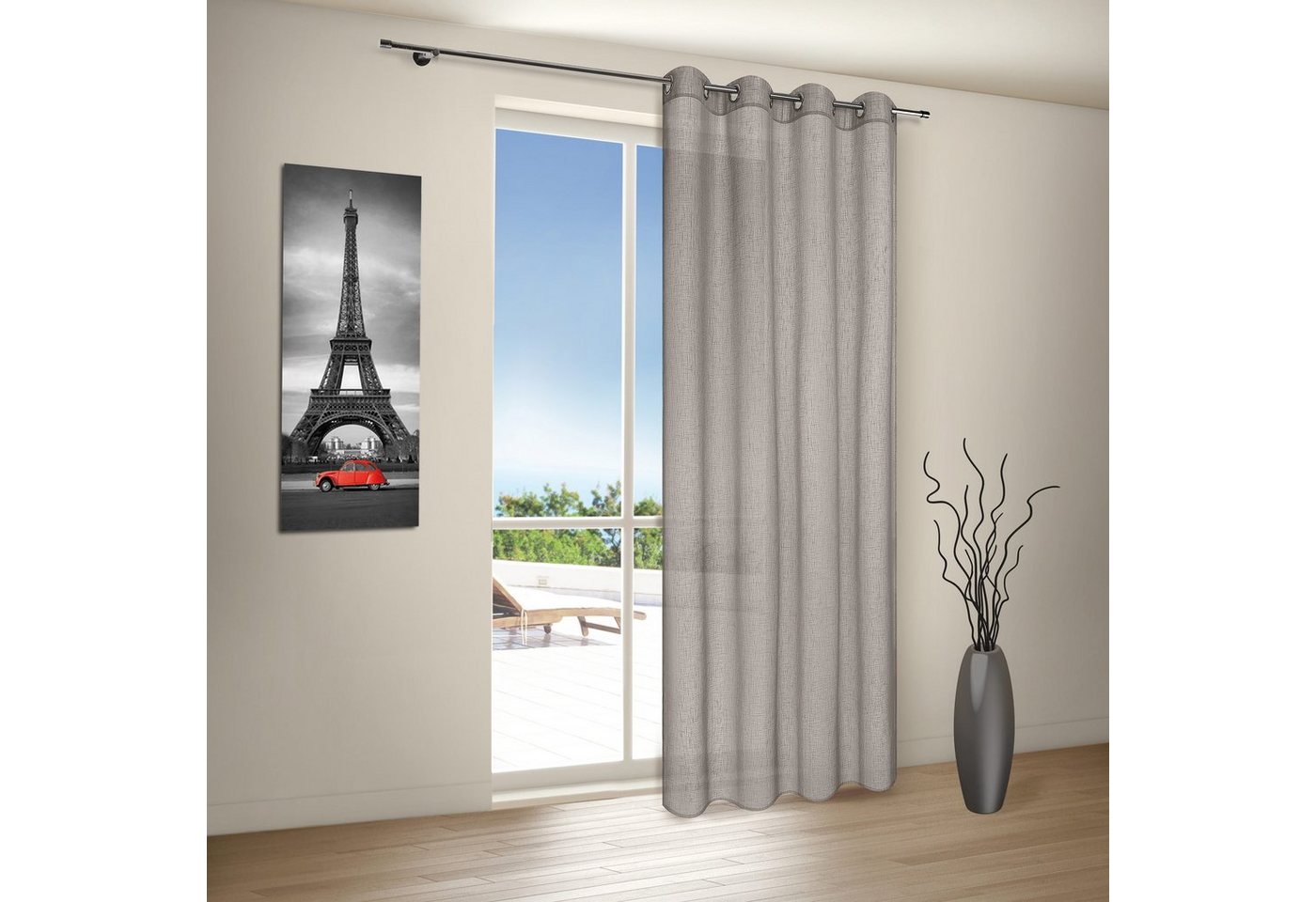 Happy Home Vorhang MIRANDA, 1 Stück, Ösen, halbtransparent (1 St), Ösen, halbtransparent, HxB: 235x140, halbtransparent – Bild 3 von 5