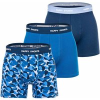 HAPPY SHORTS Happy Shorts Herren Boxer Shorts, 3er Pack - Retro Jersey, Logobund, Größe M in Blau