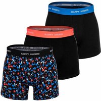 HAPPY SHORTS Happy Shorts Herren Boxer Shorts, 3er Pack - Retro Jersey, Logobund, Größe XL in Bunt