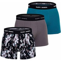 HAPPY SHORTS Happy Shorts Herren Boxer Shorts, 3er Pack - Retro Jersey, Logobund, Größe L in Blau