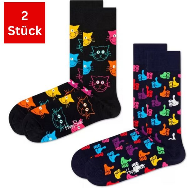 Happy Socks Freizeitsocken 2er Pack Baumwoll Socken mit Motiv Classic, Geschenk, Geburtstag