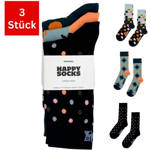 Happy Socks Freizeitsocken 3er Pack Baumwoll Socken mit Motiv Classic, Unisex