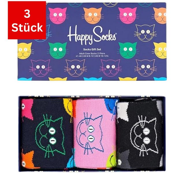 Happy Socks Freizeitsocken 3er Pack Baumwoll Socken mit Motiv Classic, Geschenk, Geburtstag