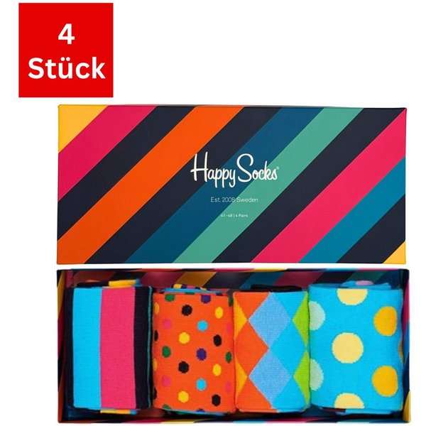 Happy Socks Freizeitsocken 4er Pack (41-46) Baumwoll Socken mit Motiv Classic Socks