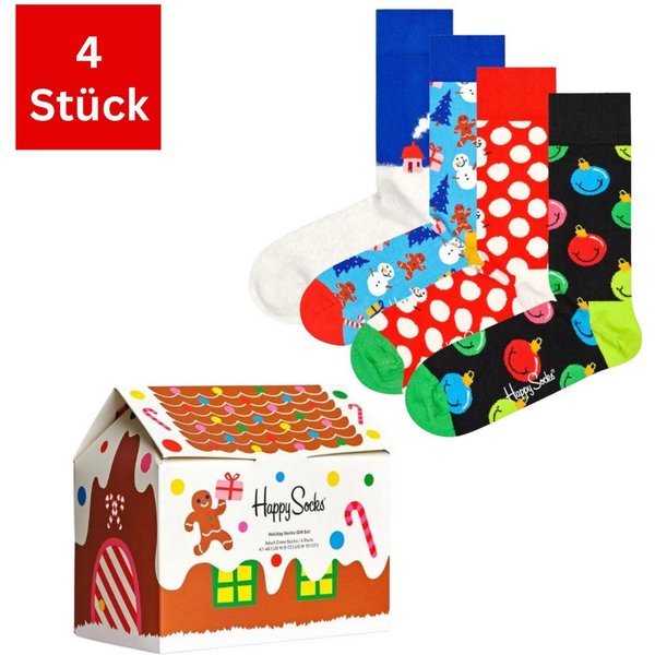 Happy Socks Freizeitsocken 4er Pack (41-46) Baumwoll Socken mit Motiv Classic, Geschenk