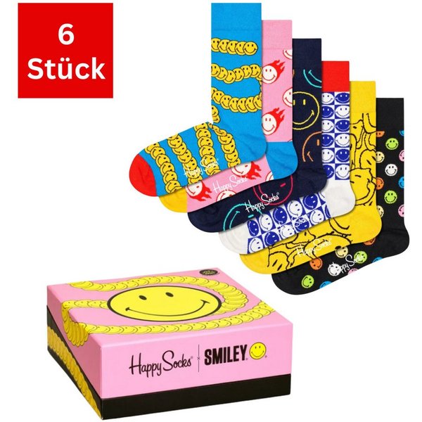 Happy Socks Freizeitsocken 6er Pack Baumwoll Socken mit Motiv Classic, Geschenk, Geburtstag