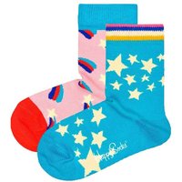 HAPPY SOCKS Happy Socks Kinder Socken unisex, 2er Pack - Crew Socks, Baumwolle, Farbmix, Größe 13-21 in Bunt