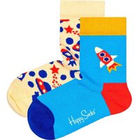 HAPPY SOCKS Happy Socks Kinder Socken unisex, 2er Pack - Crew Socks, Baumwolle, Farbmix, Größe 13-21 in Bunt