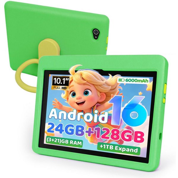 Happybe 10,1 Zoll 24GB(3+21) RAM 128GB HD IPS 6000 mAh Android 16 Kinder Tablet (10.1", 128 GB, Android)