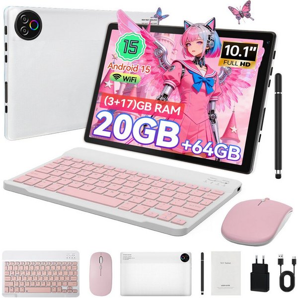 Happybe 10’’ HD Android, 64GB, WiFi6 mit Tastatur, Maus und Stift Tablet (10", 64 GB, Android 15, WiFi6, Großbs Display Tablet mit Stift, Tastatur und Maus, Wid