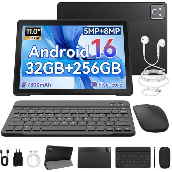 Happybe 11 Zoll Android 16, HD 1280x800, 7800mAh, Wifi 6, 128 GB/256GB Tablet (11", 256 GB, Android, 5 Kerne)