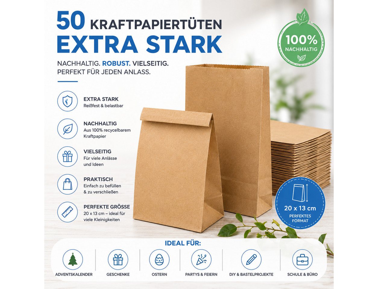 happymas DIY-Adventskalender 50 Kraftpapiertüten, braun, 21 × 14 cm, zum Basteln (50er Set, 50-tlg) – Bild 2 von 5
