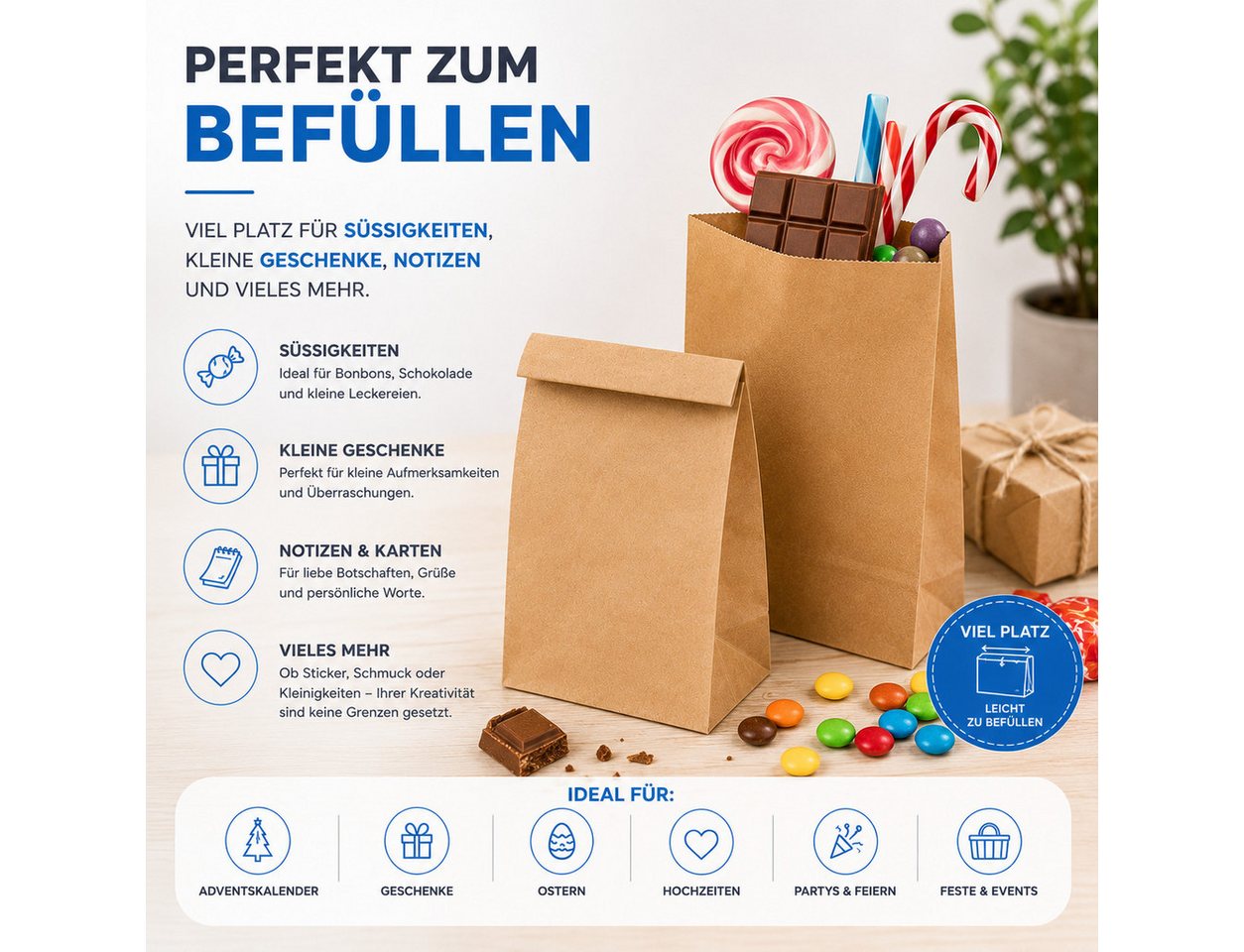happymas DIY-Adventskalender 50 Kraftpapiertüten, braun, 21 × 14 cm, zum Basteln (50er Set, 50-tlg) – Bild 4 von 5
