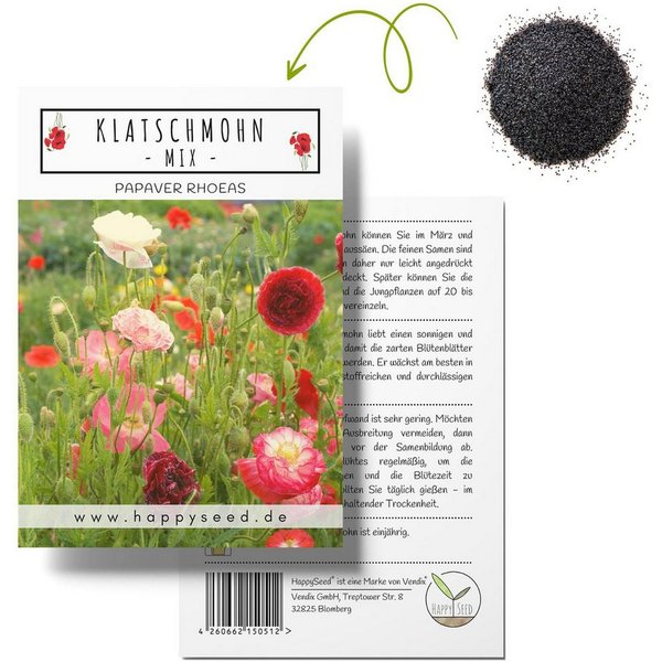 HappySeed Blumensamen Klatschmohn Samen - Papaver rhoeas (Mix), Klatschmohn