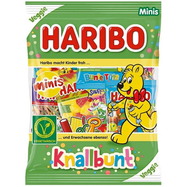 HARIBO Süßigkeit, Haribo knallbunt minis veggie Fruchtgummipäckchen gemischt 230g