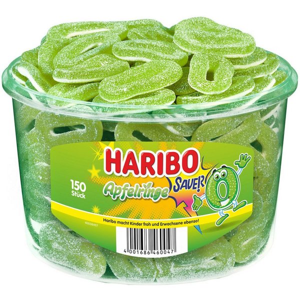 HARIBO Süßigkeit, Haribo Saure Apfelringe Fruchtgummi mit Schaumzucker 150 Stück 1200g