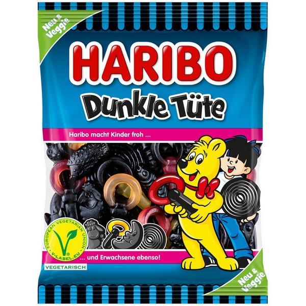 HARIBO Süßigkeit, Haribo Dunkle Tüte veggie Mischung Lakritz Teilweise Fruchtgummi 175g