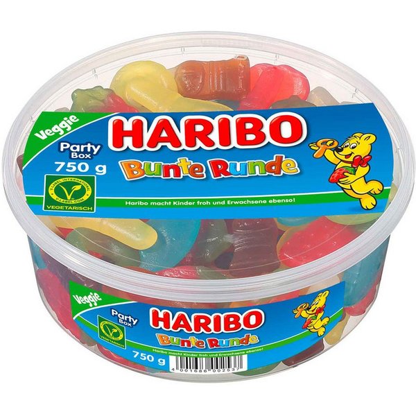 HARIBO Süßigkeit, Haribo Bunte Runde veggie Party Box Klassiker Runddose 750 g