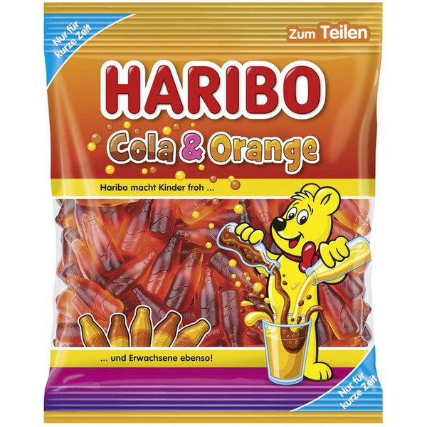 HARIBO Süßigkeit, Haribo Cola und Orange Fruchtgummi fruchtiger Geschmack 175g