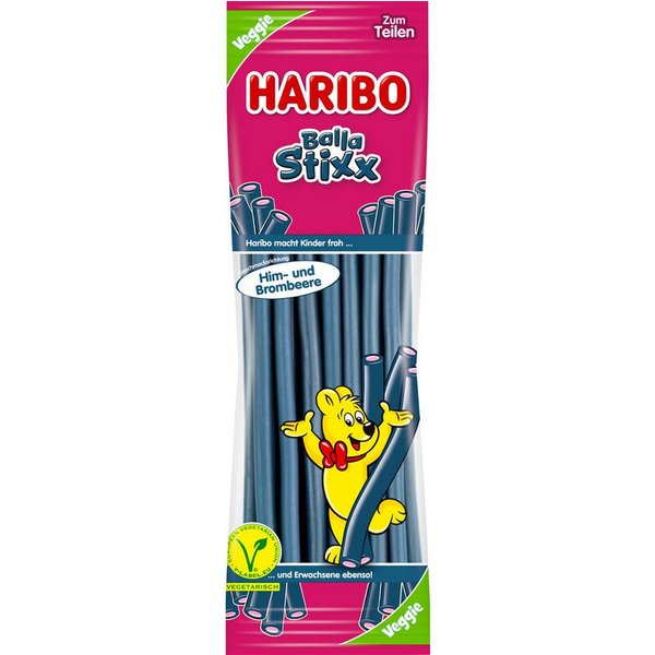 HARIBO Süßigkeit, Haribo Balla Stixx Himbeer und Brombeere Veggie Fruchtgummi 200g